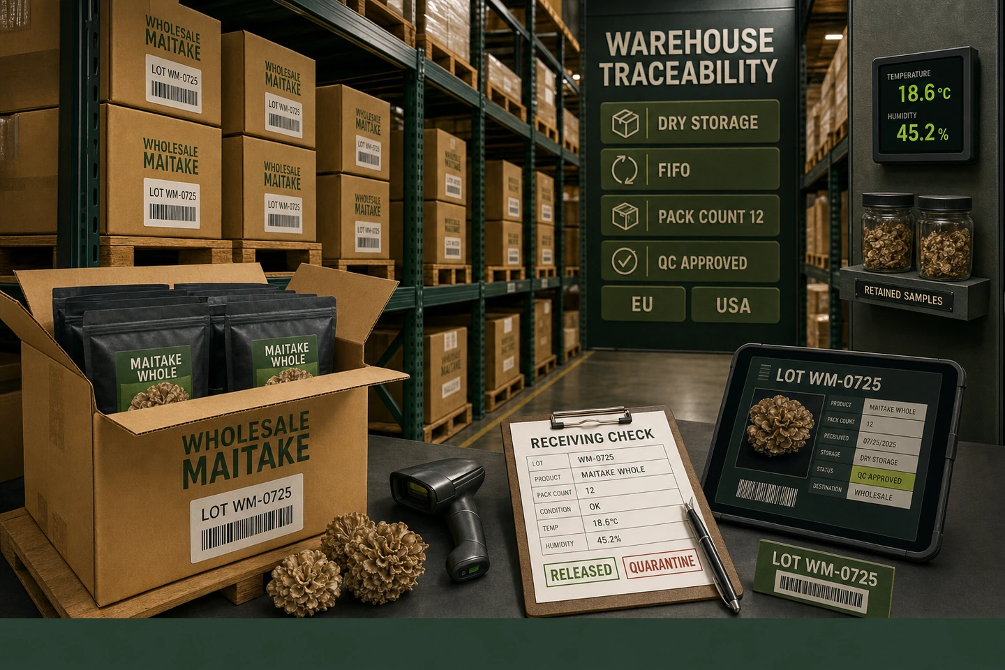 Warehouse Storage and Traceability for Maitake Products - professional Maitake wholesale visual
