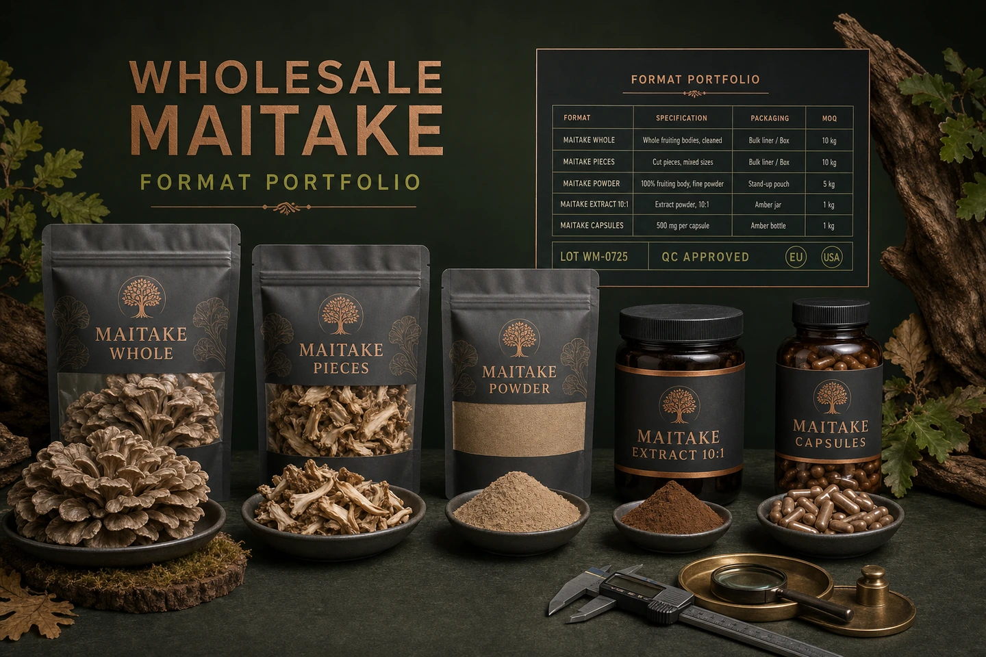 Whole Clusters, Powder, Extract and Capsules Across a Maitake Range - professional Maitake wholesale visual